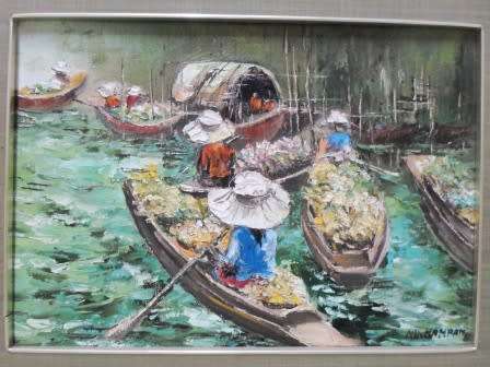 WOW! THAI ARTIST NIKIT KAMPAN OIL ON BOARD  350 X 250mm  BEAUTIFUL PAINTING WOW!!