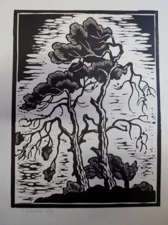 WOW!! GREGOIRE BOONZAIER 1979 "WINDSWEPT TREES"  LINOCUT 305 X 230mm VALUE R5500 WOW!!