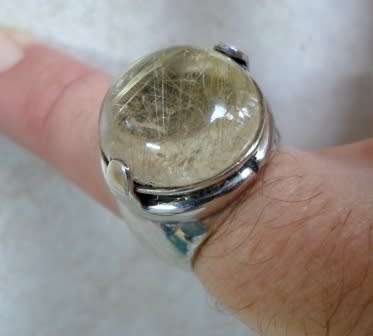 WOW!! HUGE STERLING SILVER GOLDEN RUTILATED QUARTZ RING 21,5g  SIZE N  STUNNING PIECE!! WOW!!