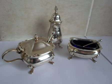 1922, 1923 BIRMINGHAM & 1936 CHESTER SILVER ASSEMBLED CRUET SET 106,3g  STUNNING!! WOW!!