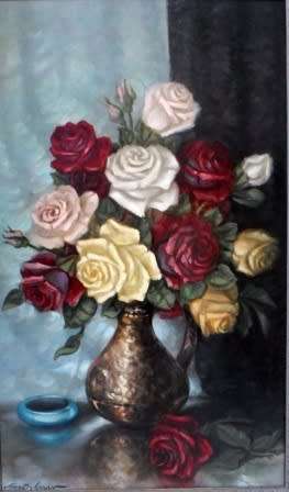 STUNNING!! JOHN DYKMAN "MIXED ROSES" 1969 OIL ON BOARD  765 X 455mm AMAZING PAINTING!! VALUE R5500