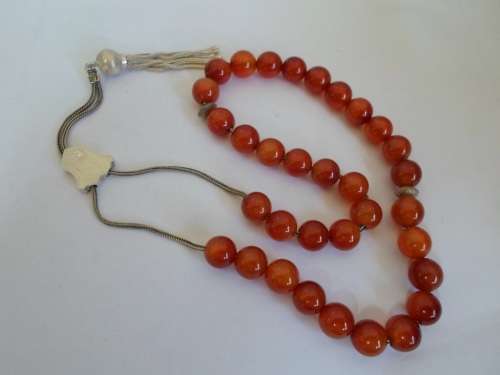 WOW!! VINTAGE 950 STERLING SILVER & CARNELION KOMBOLI WORRY, PRAYER BEADS 51,1g STUNNING WOW!!