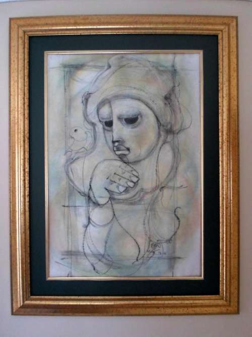 AMAZING!! LARGE BEN MACALA WOMAN WITH BIRD MIXED MEDIA  870 X 600mm !! VALUE R6500