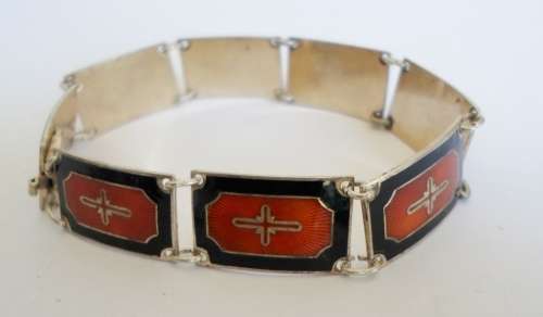 MAGNIFICENT!! VINTAGE HS NORWAY STERLING SILVER ENAMEL BRACELET CIRCA 1930's  17g WOW!!