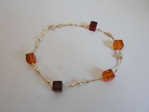 AMAZING!! VINTAGE STERLING SILVER & AMBER BEADED BRACELET 3,1g WOW!! WOW!