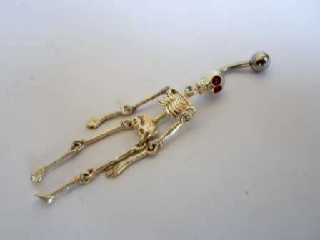 AMAZING!! ARTICULATED STERLING SILVER SKELETON BELLY RING   3,6g WOW!! WOW!