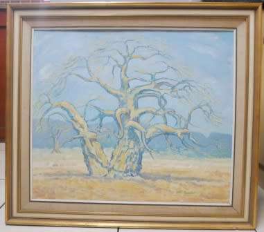 SPECTACULAR!! HANS PRETORIUS "TREE IN LANDSCAPE" OIL ON CANVAS BOARD 760 X 660mm VALUE R6500