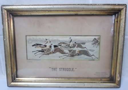 WOW!!! 1879 VICTORIAN MINIATURE SILK "THE STRUGGLE" BY THOMAS STEVENS  150 X 50mm WOW!!