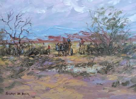 STUNNING!! STEFAN DE BEER "DONKEY CART" OIL ON BOARD DATED '02  500 X 400mm  VALUE R6500!! WOW!