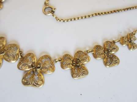 MAGNIFICENT!! VINTAGE GERMAN GILT FILIGREE STERLING SILVER MARCASITE NECKLACE 12,2g  WOW!!