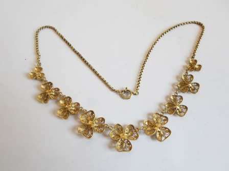 MAGNIFICENT!! VINTAGE GERMAN GILT FILIGREE STERLING SILVER MARCASITE NECKLACE 12,2g  WOW!!