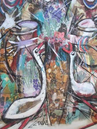 WOW!! LARGE LUMKILE WISEMAN ZWANE "CELEBRATION SONG" MIXED MEDIA 960 X 600mm VALUE R8500 WOW!!