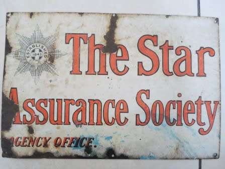 WOW! RARE 1920's THE STAR ASSURANCE SOCIETY PORCELAIN ENAMEL SIGN VALUE R3950 WOW!! WOW!!