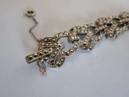 SPECTACULAR!! LARGE QUALITY VINTAGE STERLING SILVER MARCASITE BRACELET   36,7g  WOW!!