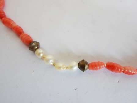 STUNNING!! ART DECO 835 SILVER CARVED CORAL & PEARL NECKLACE CIRCA 1930's   WOW!!