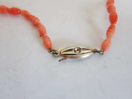 STUNNING!! ART DECO 835 SILVER CARVED CORAL & PEARL NECKLACE CIRCA 1930's   WOW!!