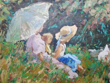 SPECTACULAR!! HUGE DANIE SMITH "GIRLS WITH GEESE" OIL ON BOARD 1200 X 800mm VALUE R35000