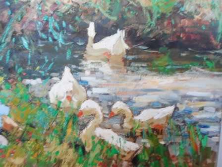SPECTACULAR!! HUGE DANIE SMITH "GIRLS WITH GEESE" OIL ON BOARD 1200 X 800mm VALUE R35000