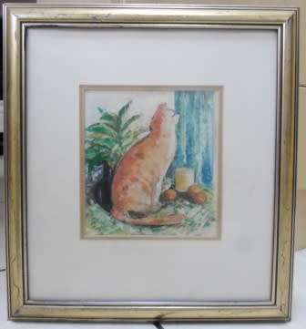 SO CUTE!! SIGNED OIL ON CARD OF CAT STARING OUT A WINDOW!!  180 X 170mm WOW!!