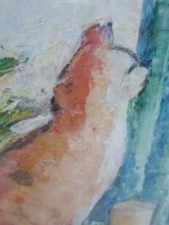 SO CUTE!! SIGNED OIL ON CARD OF CAT STARING OUT A WINDOW!!  180 X 170mm WOW!!