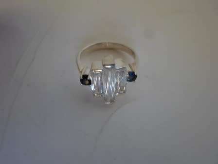 BEAUTIFUL! STERLING SILVER SAPPHIRE & CZ RING   4,6g    SIZE L1/2  WOW!!