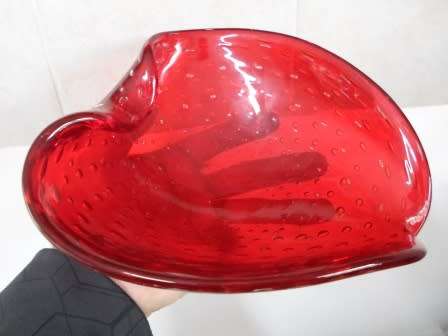 SPECTACULAR!! LARGE 1960's MURANO RUBY RED BUBBLE GLASS BOWL ABSOULTELY STUNNING  WOW!
