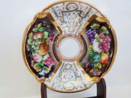 SUPERB!! 19TH CENTURY HAND PAINTED CUP & SAUCER WITH MAHOGANY STAND AMAZING FIND!! WOW!!