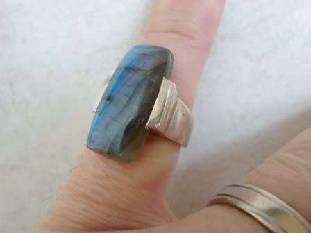 SPECTACULAR!! LARGE STERLING SILVER & LABRADORITE RING  SIZE N1/2  14,2g   WOW!!