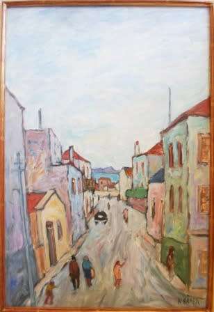 WOW!! LARGE KENNETH BAKER "BO-KAAP" OIL ON BOARD  740 X 500mm  VALUE R15500