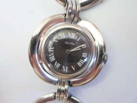 MAGNIFICENT!! VINTAGE MODERNIST ZenTra STERLING SILVER WOMANS BRACELET WATCH 48,2g VALUE 3500 WOW!!