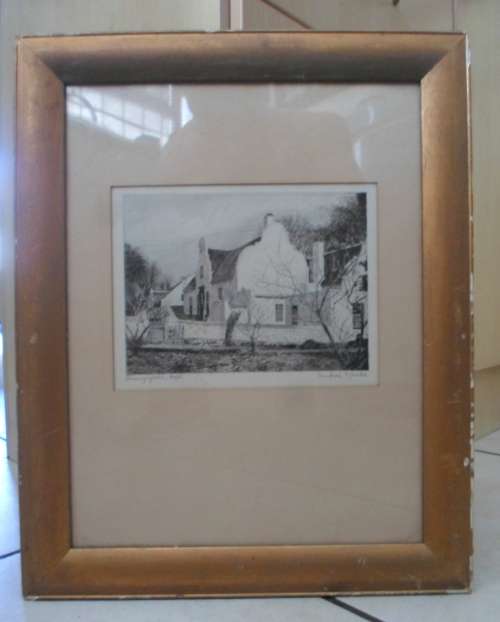 RARE!! ANDRE NAUDE `SCHOONGEZICHT CAPE` ETCHING  200 X 150mm  VALUE R2500  WOW!!