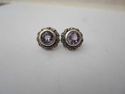 STUNNING! STERLING SILVER AMETHYST and MARCASITE EARRINGS  3,1g WOW!