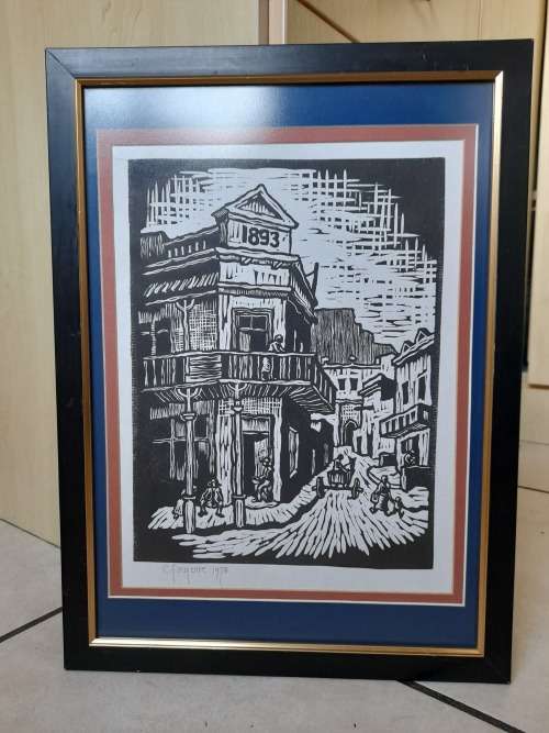 Wow!! Gregoire Boonzaier District 6 street scene linocut 300 x 225mm value R2500