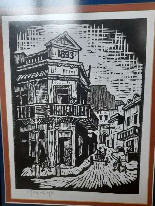 Wow!! Gregoire Boonzaier District 6 street scene linocut 300 x 225mm value R2500