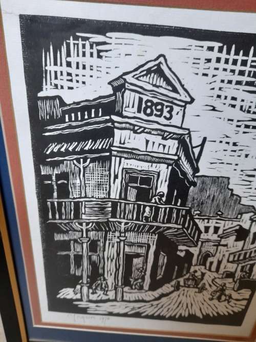 Wow!! Gregoire Boonzaier District 6 street scene linocut 300 x 225mm value R2500