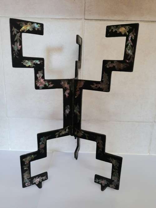 Spectacular!! 19th century chinese metal and abalone inlayed folding vase stand circa 1890`s wow!!
