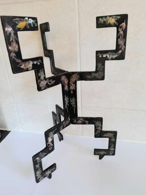 Spectacular!! 19th century chinese metal and abalone inlayed folding vase stand circa 1890`s wow!!