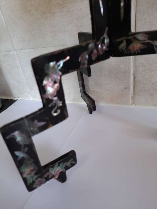 Spectacular!! 19th century chinese metal and abalone inlayed folding vase stand circa 1890`s wow!!