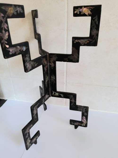 Spectacular!! 19th century chinese metal and abalone inlayed folding vase stand circa 1890`s wow!!