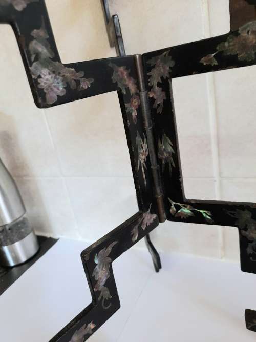 Spectacular!! 19th century chinese metal and abalone inlayed folding vase stand circa 1890`s wow!!