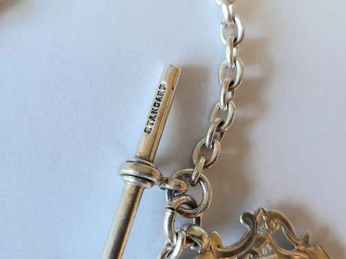 Vintage sterling silver fob chain with 1919 Birmingham silver fob 29,7g wow!!