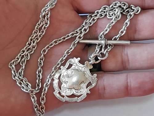 Vintage sterling silver fob chain with 1919 Birmingham silver fob 29,7g wow!!