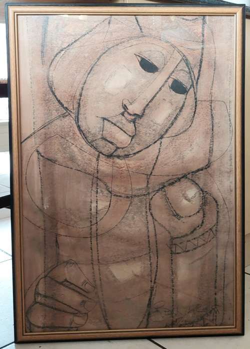 Increadible!! Large Ben Macala mixed media on card dated 74 value R5500