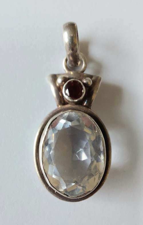 Wow large sterling silver Topaz and garnet pendant 9,90g wow!!