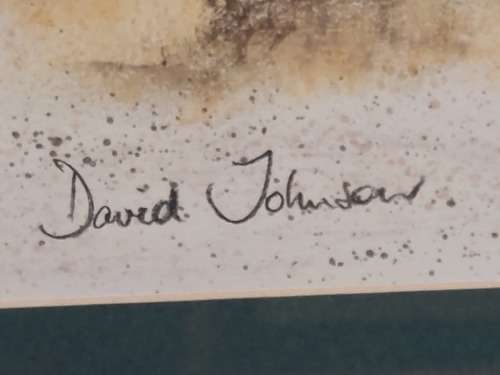 Wow!! David Johnson mixed media landscape with guinea fowls 370 x 155mm  Value R1500