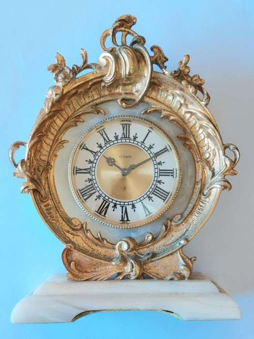 Stunning vintage swiss Elsinor 8 day marble & gilt metal clock Value R1250