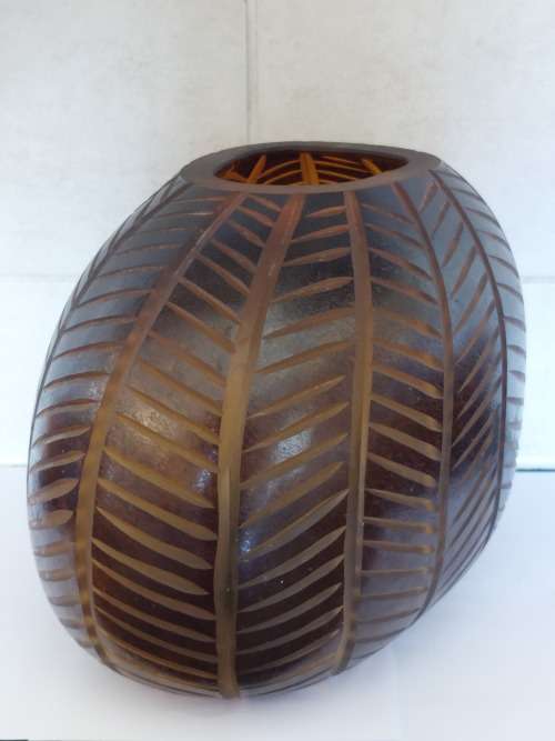 Amazing Large hand blown layered cut glass vase wow!!