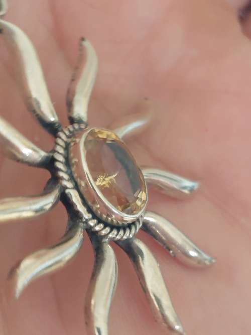 Wow large sterling silver yellow sapphire sun pendant 7,8g wow!!