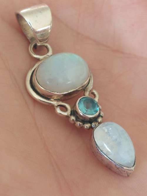 Magnificent large sterling silver moonstone & aquamarine pendant 7,2g stunning!!