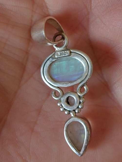 Magnificent large sterling silver moonstone & aquamarine pendant 7,2g stunning!!